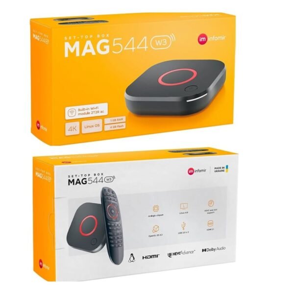 MAG 544w3 Original Infomir & XstreamTec Linux 4K IPTV Set TOP Box with Built-In DUAL WiFi 5G (802.11ac 2T2R) Internet TV IP Receiver HEVC 4K UHD 544 HDMI 2.0 UK Plug MAG544w3