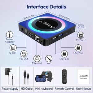 Android 13.0 TV Box, Android TV Box 4K 8K 4GB RAM 64GB ROM Android Box RK3528 Supports WIFI6 2.4GHz+5GHz Dual-band WIFI Bluetooth 5.0 HDR10+ with Mini Wireless Keyboard Remote Control