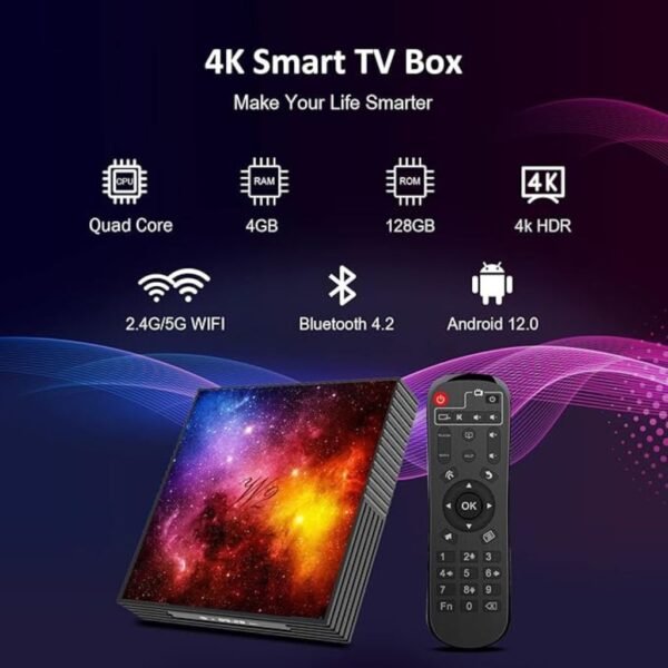 Android TV Boxes 4GB RAM 128GB ROM Smart Set Top Box Builtin 2.4G/5G WiFi Bluetooth 4.2, Media Player Support 4K 3D UHD Videos, with Mini Wireless Keyboard