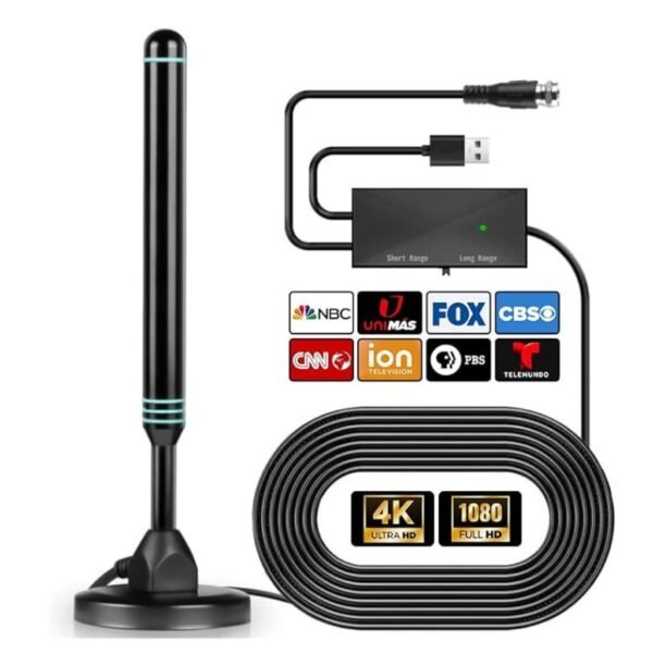TV Antenna-Smart TV Antenna 600+ Miles Coverage Range, HD Digital TVs Antenna for Local Channels, Support 4K 1080P & Signal Amplifier, 18ft High Performance Coax Cable, Support All TVs-Blue