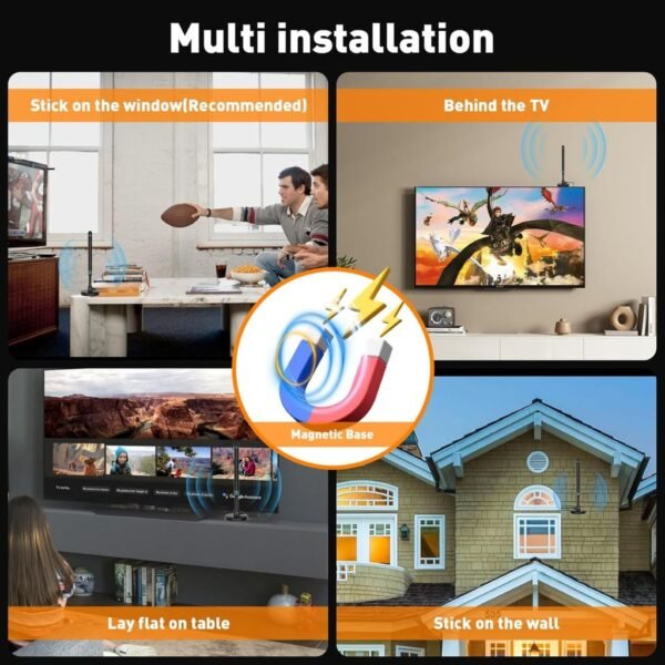 TV Antenna-Smart TV Antenna 600+ Miles Coverage Range, HD Digital TVs Antenna for Local Channels, Support 4K 1080P & Signal Amplifier, 18ft High Performance Coax Cable, Support All TVs-Blue
